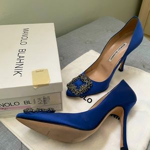 Manolo Blahnik Hangisi 105mm heel. Sex and the city Satin Blue 37.5 Worn once